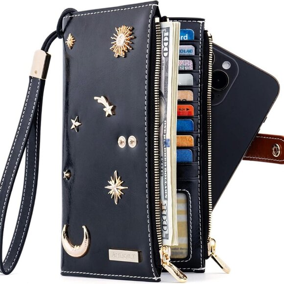Women's Genuine Leather Wallet RFID Blocking Credit Card Holder Zipper Purse Cel - Picture 2 of 6